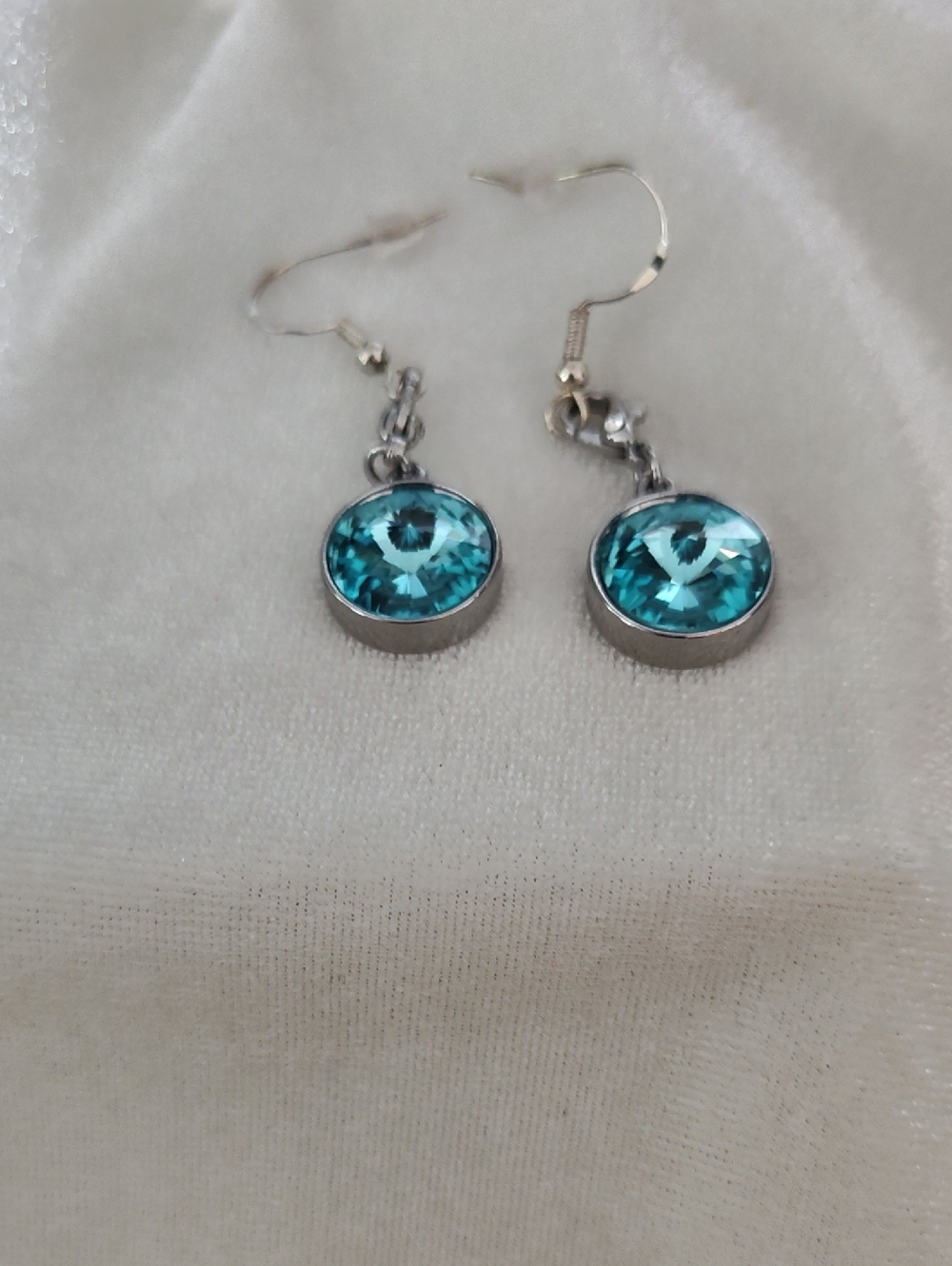 Teal Crystal Drop Dangle Earrings - Silver Tone